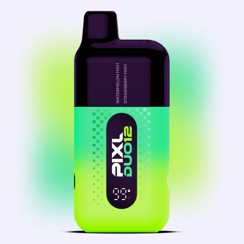 Mint Edition PIXL Duo Legal Big Puff Vape Kit with dual Watermelon Mint and Strawberry Mint flavors, 6000 puffs capacity.