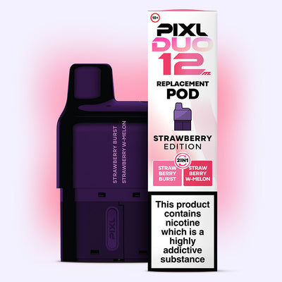 Strawberry Edition PIXL Duo Pod with dual flavors: Strawberry Burst and Strawberry Watermelon, suitable for MTL vaping.