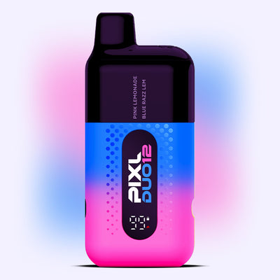 Lemonade Edition PIXL Duo Vape Kit with pink and blue lemonade flavors, 6000 puffs, dual flavor switch, MTL vaping style.