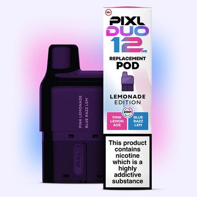 Lemonade Edition PIXL Duo Pod featuring Pink Lemonade and Blue Lemonade flavors, 6000 puffs, dual flavor switch, 2ml e-liquid pod.
