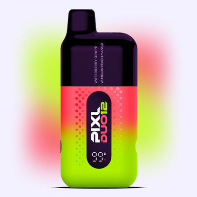 PIXL Duo Watermelon Edition vape kit, featuring dual flavors: Watermelon Grape and Watermelon Peach Mango, 6000 puffs