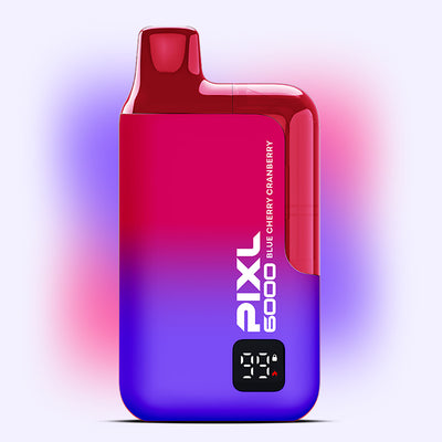 PIXL 6000 Blue Cherry Cranberry disposable vape with up to 6000 puffs, featuring a colorful design and convenient prefilled tank.