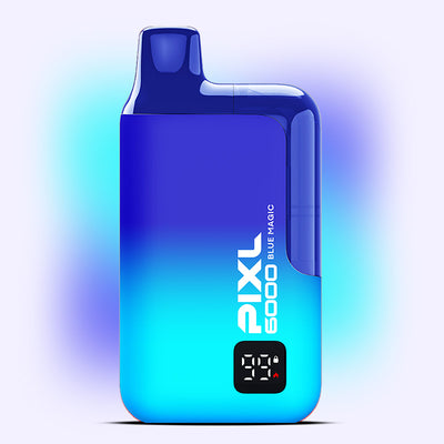 Blue Magic PIXL 6000 vape device with sweet blueberry, aniseed, icy flavors, offering 6000 puffs for a satisfying experience.