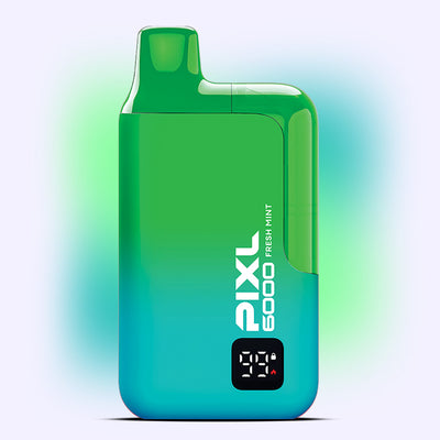 PIXL 6000 Fresh Mint disposable vape with 6000 puffs offering an icy spearmint and peppermint blend in green gradient design.