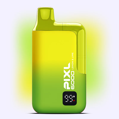 Lemon Lime PIXL 6000 vape device, 6000 puffs, vibrant yellow-green, citrus flavor focused on tangy lemon and crisp lime infusion.